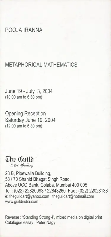 Pooja Iranna (Artist), Metaphorical Mathematics, 2004, Solo Exhibition Invitation