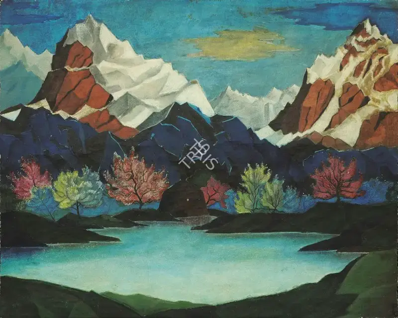 Nicholas Roerich (Artist), A Shrine beside a lake in the Himalayas, 1931, Painting