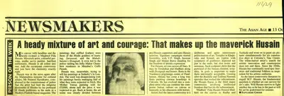 Saptarshi Ghosh (writer), A Heady Mixture of Art and Courage: That Makes Up The Maverick Husain, Newspaper Clipping