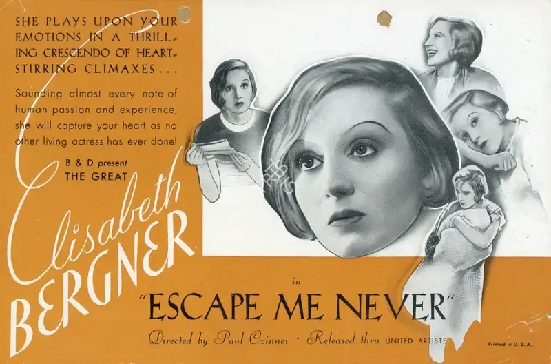 Paul Czinner (Director), Escape Me Never, 1935, Handbill