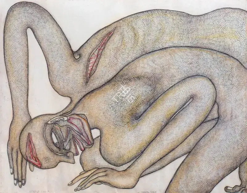 Jogen Chowdhury (Artist), Wounded (Man), 2002, Drawing