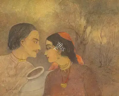Ustad Allah Bukhsh (Artist), Untitled Couple, 1963, Drawing