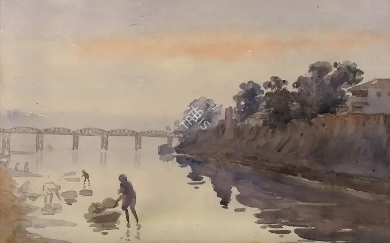 S.L. Haldankar (Artist), Dhobis in a River near Bombay, 1916, Painting