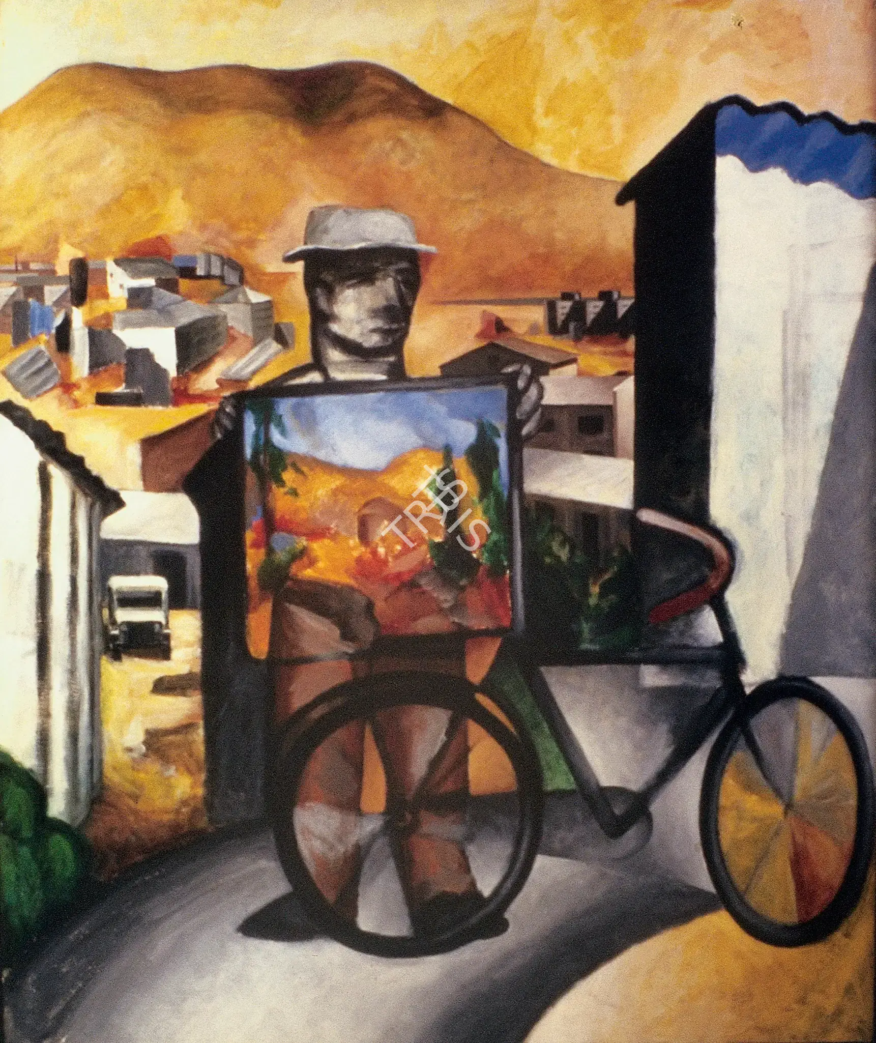 Sudhir Patwardhan (Artist), Artist with Cycle, 1992, Painting
