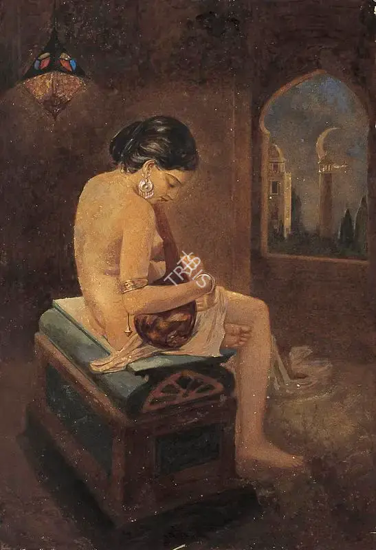 Jogesh Chandra Seal (Artist), Woman Playing Tanpura, 1921, Painting