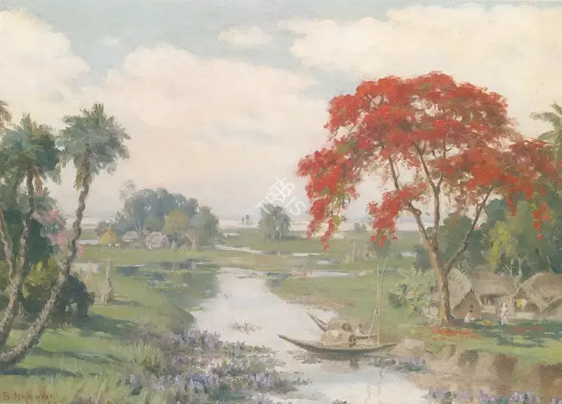 B. Majumdar (Artist), River Landscape, 1943, Painting