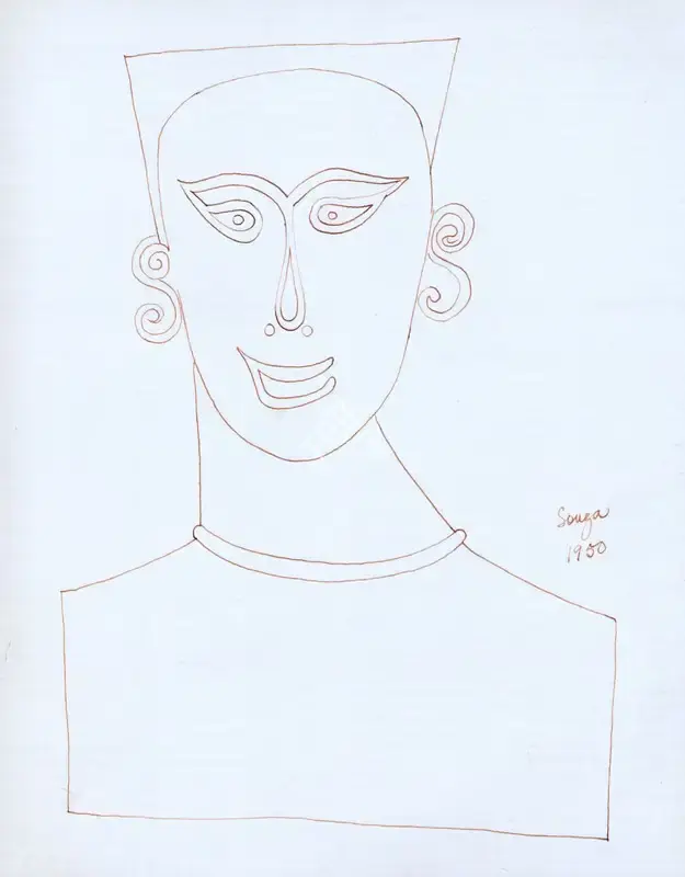 F.N. Souza (Artist), Female (Nubian) Head, 1950, Drawing