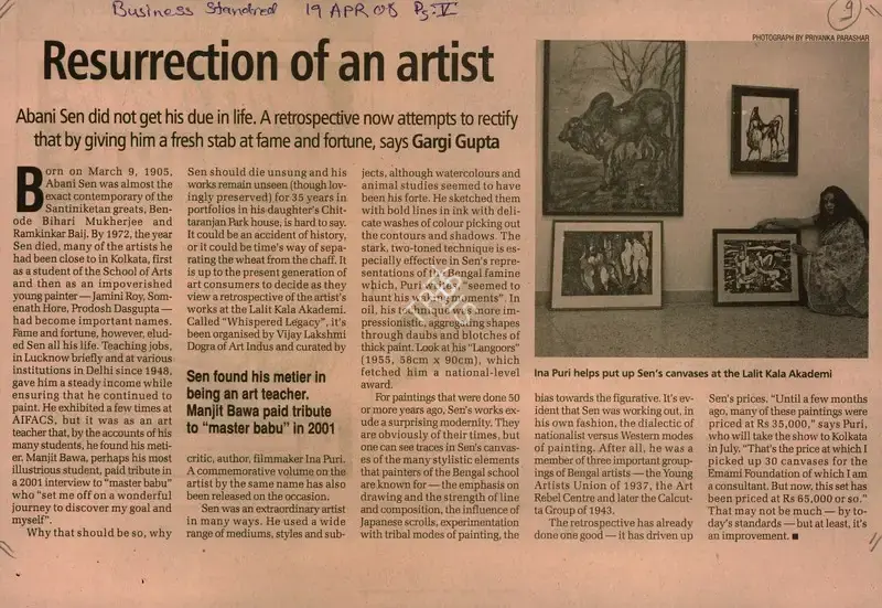 Gargi Gupta (Reporter), Resurrection of an Artist, 2008, Newspaper Clipping