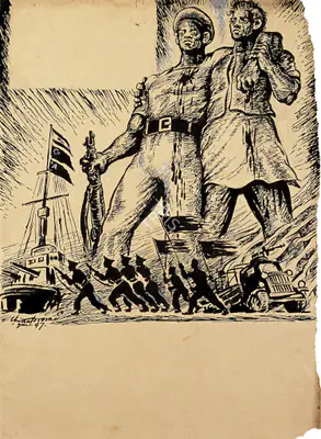 Chittaprosad (Artist), Naval Mutiny, 1947, Painting