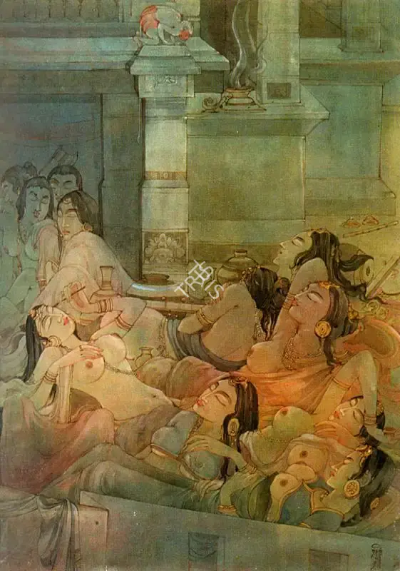 Ramgopal Vijaiwargiya (Artist), Hanuman in Ravana's Harem, 1940, Painting