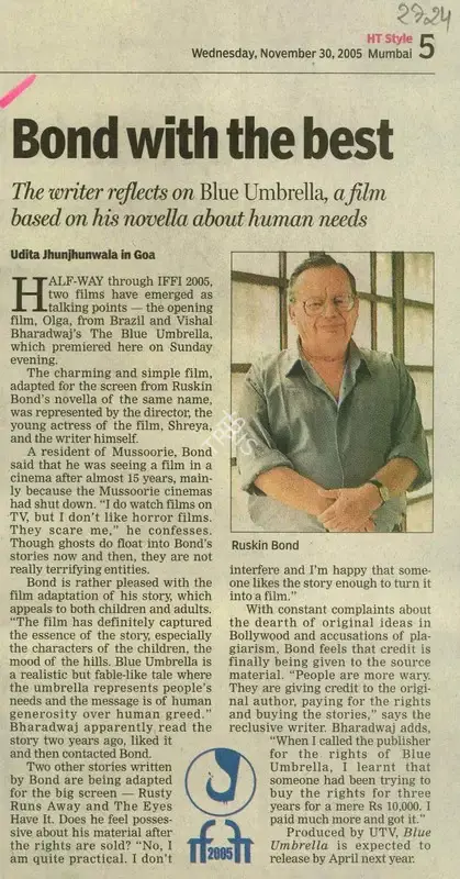 Udita Jhunjhunwala (Writer), Bond With The Best, 2005, Newspaper Clipping