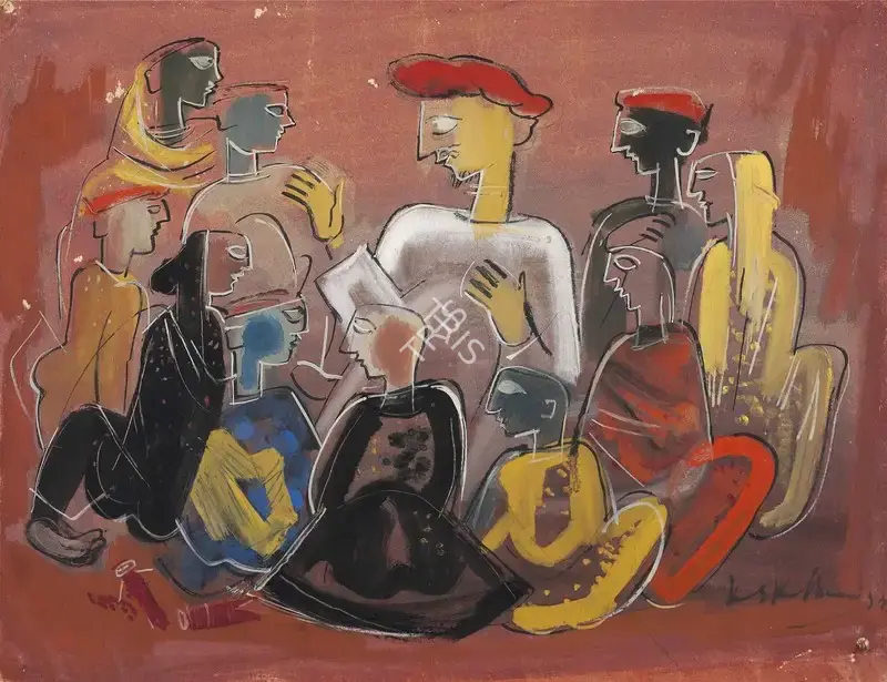 K.S. Kulkarni (Artist), Untitled (The Storyteller), 1953, Painting