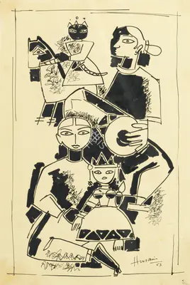 M.F. Husain (Artist), Untitled, 1953, Drawing