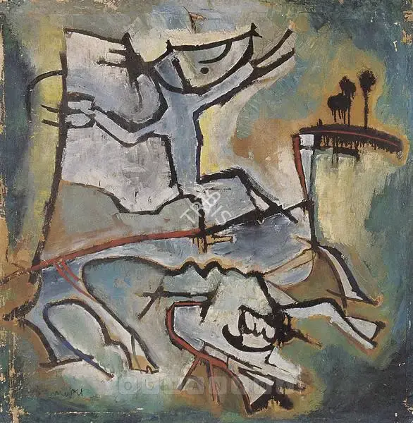 Munuswamy, L. (Artist). Animal & Rider, c.1963 | Painting, Os.Mum/09.02.05, 2005 · Osian's