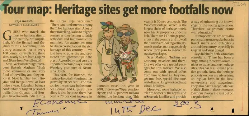 Raja Awasthi (Reporter), Tour map: Heritage sites get more Footfalls now, 2003, Newspaper Clipping