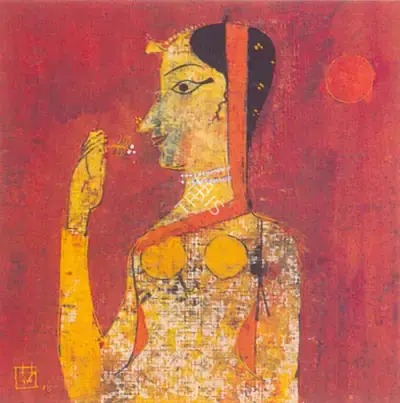 V.S. Gaitonde (Artist), Woman holding a Flower, 1953, Painting