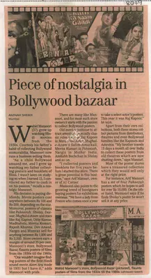 Aminah Sheikh (Reporter), Piece of Nostalgia in Bollywood Bazaar, 2009, Newspaper Clipping