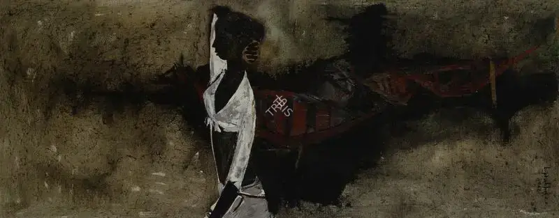 B. Prabha (Artist), Untitled (Woman and Boats), 1962, Painting