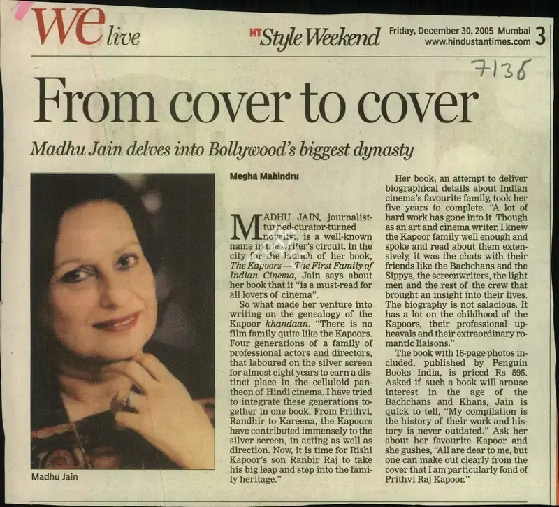 Megha Mahindru (Reporter), From Cover to Cover, 2005, Newspaper Clipping