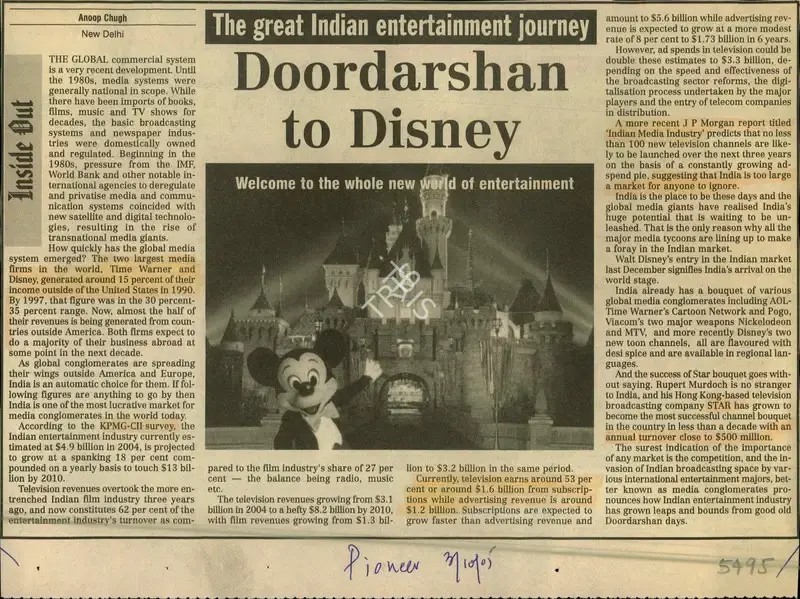 Anoop Chugh (Reporter), Doordarshan to Disney, 2005, Newspaper Clipping