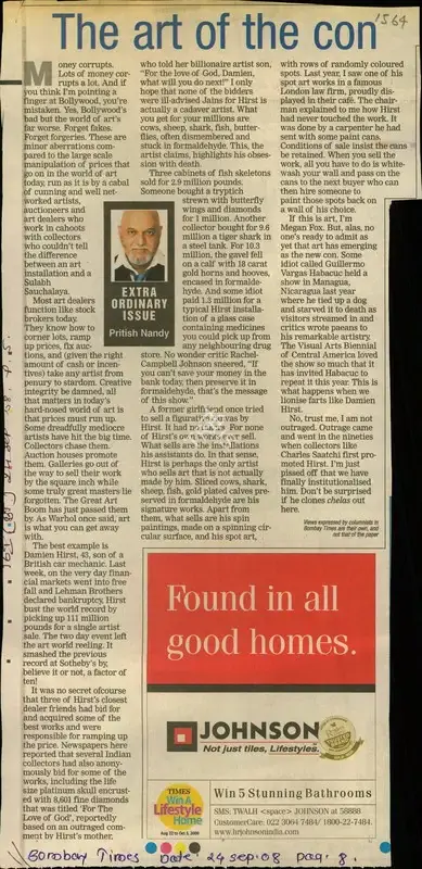 Pritish Nandy (Reporter), The Art of the Con, 2008, Newspaper Clipping