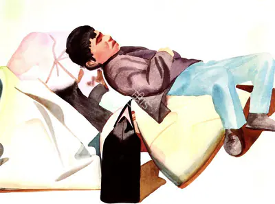Shibu Natesan (Artist), Reclining Boy, Painting