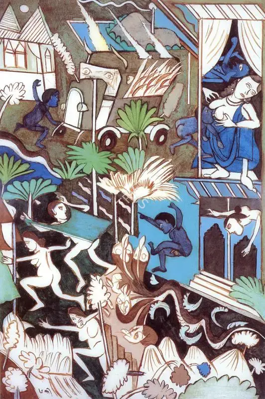 Subramanyan, K.G. (Artist). Black Boys Fight with Demons. Watercolour and Oil on Acrylic Sheet , 1986 | K.G. Subramanyan, 2003 | Painting | FineArts | 00566172