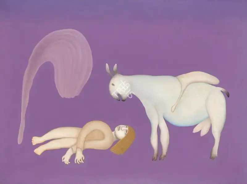 Bawa, Manjit (Artist). A Goat, a Girl and a Tree, 1982 | Painting, 2016 · Pundole