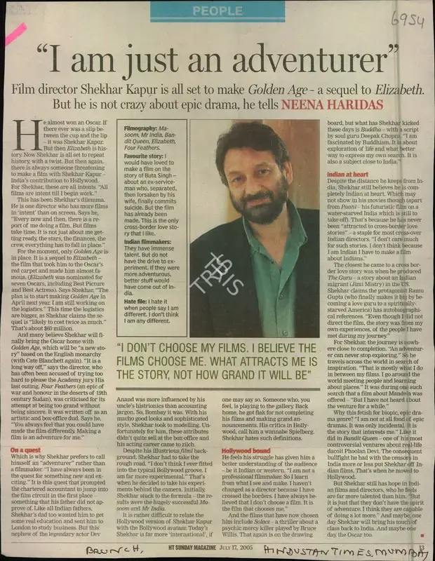 Neena Haridas (Reporter), I am just an Adventurer, 2005, Newspaper Clipping