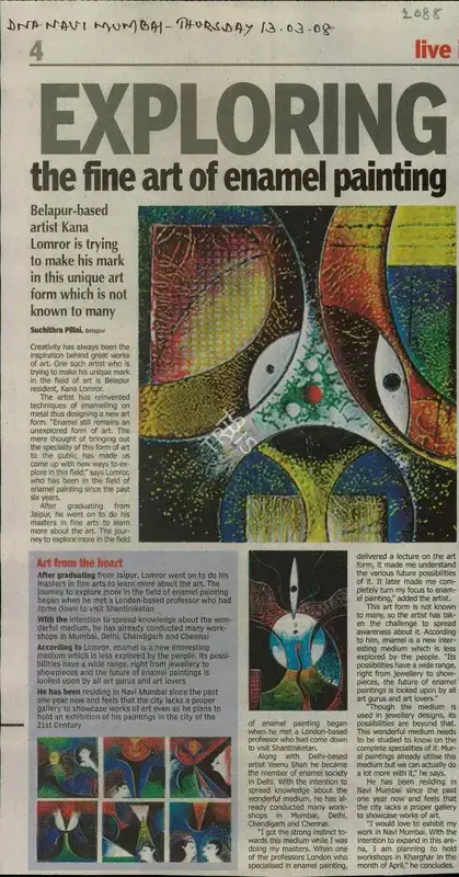 Suchithra Pillai (Reporter), Exploring The Fine Art Of Enamel Painting, 2008, Newspaper Clipping