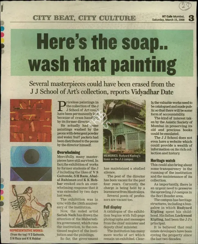 Vidyadhar Date (Reporter), Here's the Soap Wash that Painting, 2008, Newspaper Clipping