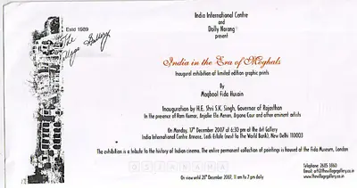 M.F. Husain (Artist), India in the Era of Moghals, 2007, Solo Exhibition Invitation