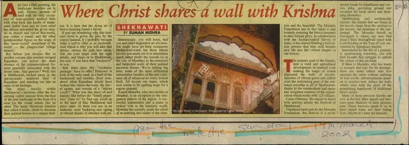 Suman Mishra (Reporter), Where Christ Shares a Wall with Krishna, 2002, Newspaper Clipping