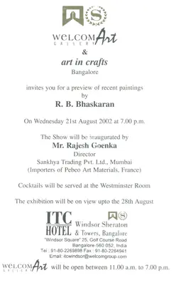 R.B. Bhaskaran (Artist), R.B. Bhaskaran, 2002, Solo Exhibition Invitation