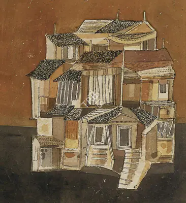 Badri Narayan (Artist), Houses, 1990, Painting