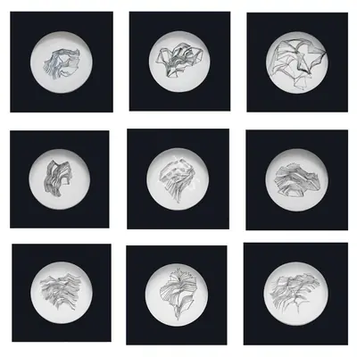 Dashrath Patel (Artist), A Set of Nine Ceramic Plates, Sculpture