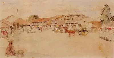M.A.R. Chughtai (Artist), Market Scene, Painting