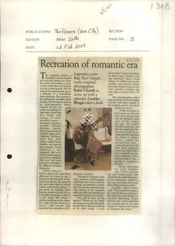 Geetika Bhagat (Reporter), Recreation of Romantic Era, 2009, Newspaper Clipping