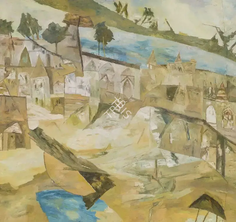 Ramkumar (Artist). Benares Landscape, 1997 | Painting, Sa.Onl/19.06.25, 2025 · Saffronart