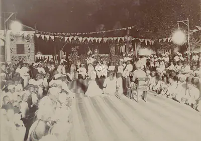 Studio Bourne & Shepherd (Photographic Studio), Garden Party by Sheth Karsandas Jagjivan of Gondal to His Highness, 1909, Antiquarian Photograph