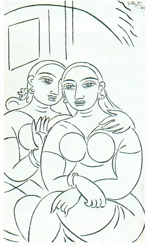 George Keyt (Artist), Gita Govinda, 1947, Drawing