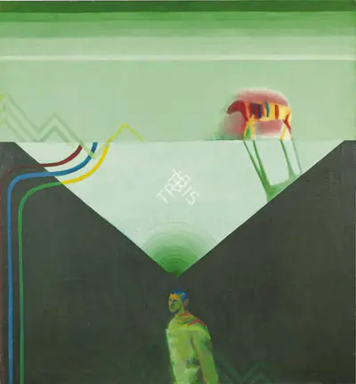 G.M. Sheikh (Artist), About Friends 3 (Composition In Green And Black), 1966, Painting