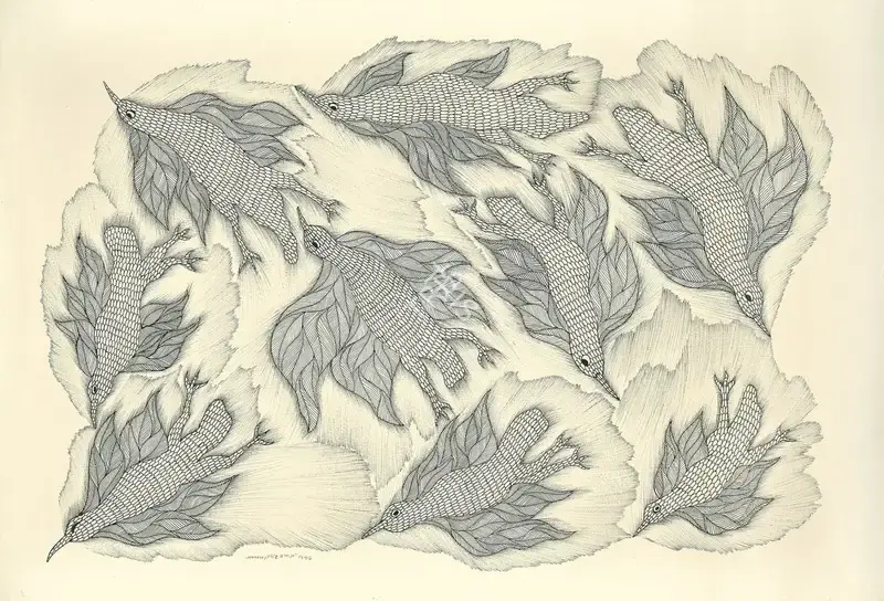 Jangarh Singh Shyam (Artist), Untitled (Birds), 1996, Drawing