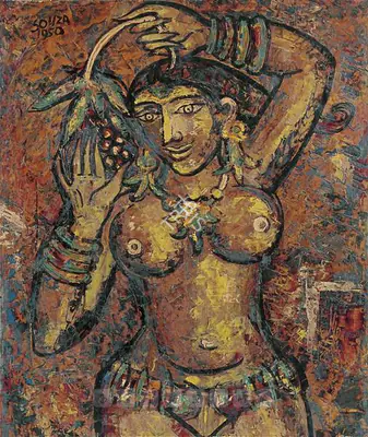 F.N. Souza (Artist), Tribal Woman, 1950, Painting