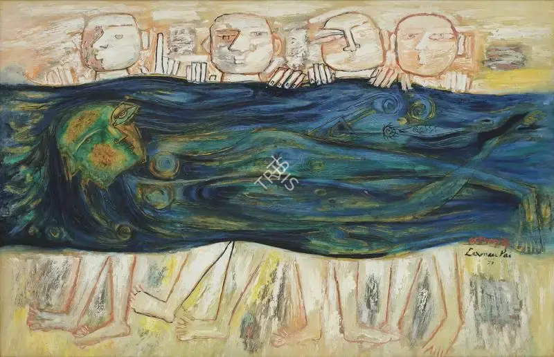 Pai, Laxman (Artist). Four Swimmers, 1971 | Painting, Sa.Onl/15.12.22, 2022 · Saffronart