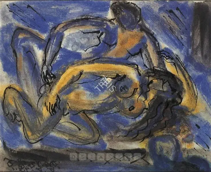 Ramkinkar Baij (Artist), Couple On Charpayi, 1976, Painting