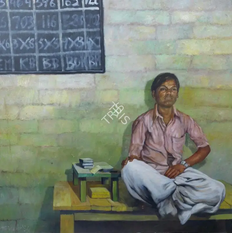 Bikash Bhattacharjee (Artist), Santu the Penciller, 1984, Painting