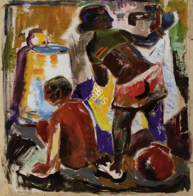 M.F. Husain (Artist), Two Figures, 1950, Painting