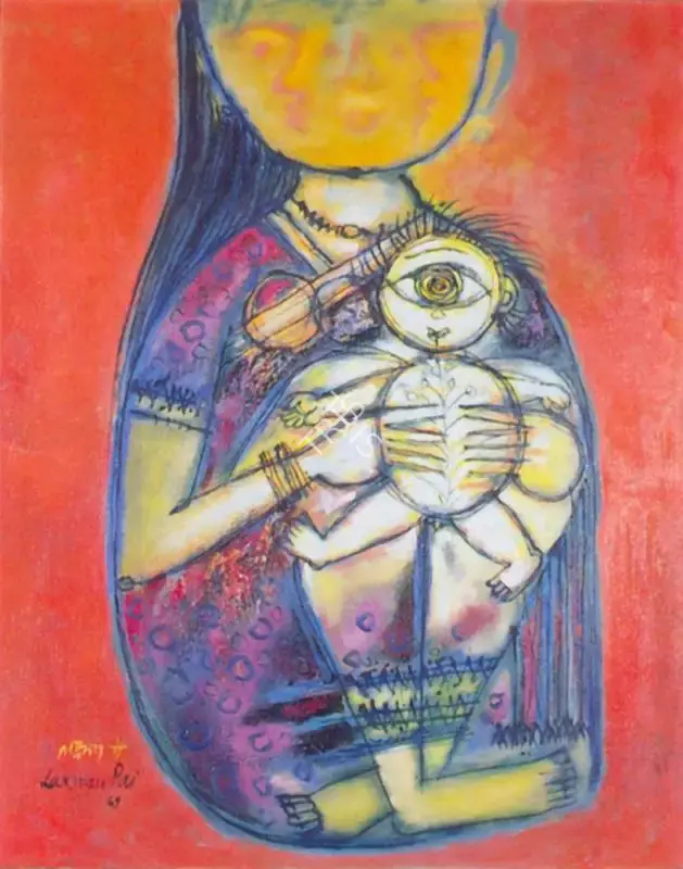 Pai, Laxman (Artist). Mother and Child, 1969 | Painting, So.NeY/10.10.97, 1969