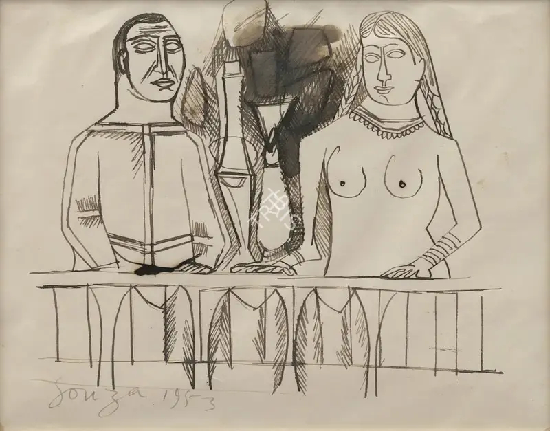 F.N. Souza (Artist), Untitled (Study for Mystic Repast), 1953, Drawing